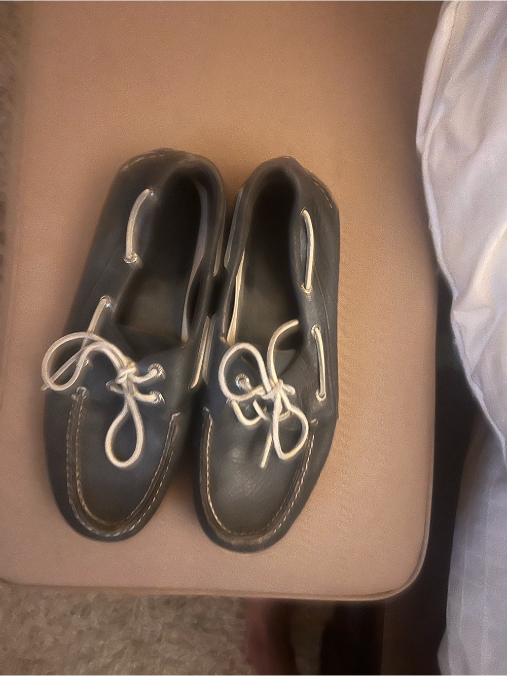 Sperry Dark Brown Leather Boat Shoes with Cream Laces